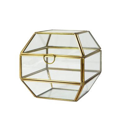 Holibanna Copper Square 3-Tier Glass Geometric Jewelry Box Organizer Glass Storage Container for Home Decor for Women