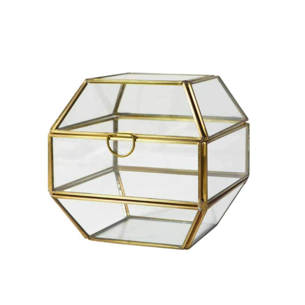 Holibanna Copper Square 3-Tier Glass Geometric Jewelry Box Organizer Glass Storage Container for Home Decor for Women