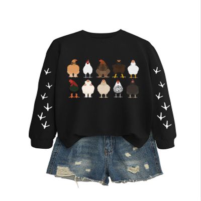 Quzawgohe Chicken Mom Sweatshirt for Women Cute Chick Graphic Print Long Sleeve Shirts Funny Farm Fall Crewneck Pullover Tops Black