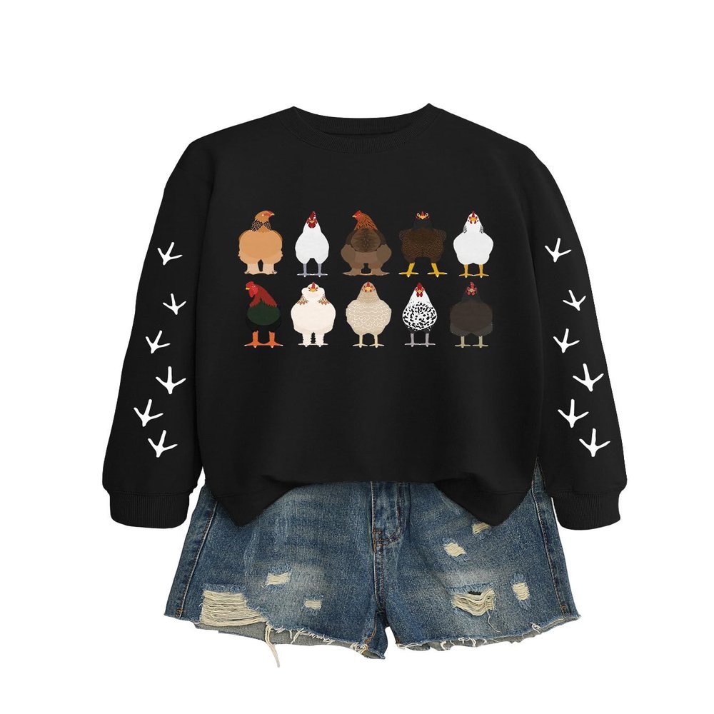 Quzawgohe Chicken Mom Sweatshirt for Women Cute Chick Graphic Print Long Sleeve Shirts Funny Farm Fall Crewneck Pullover Tops Black