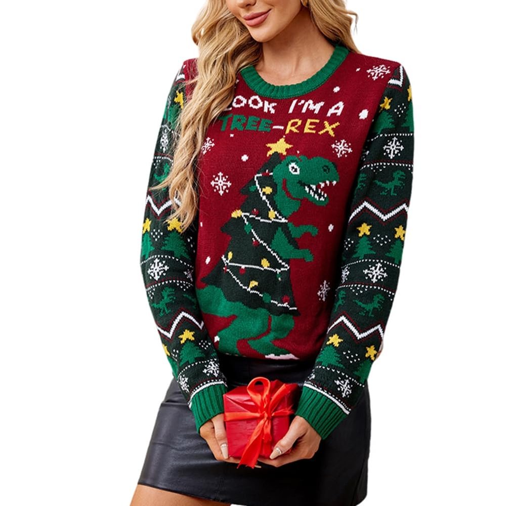 Womens Ugly Christmas Sweater, Knitted Crew Neck Sweater Tops, Festive Crew Neck Sweater Christmas Sweater, Women's Pullover Sweaters