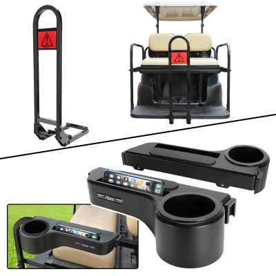 Roykaw Golf Cart Armrest with Cup Holder and No-Drilling Rear Seat Safety Grab Bar