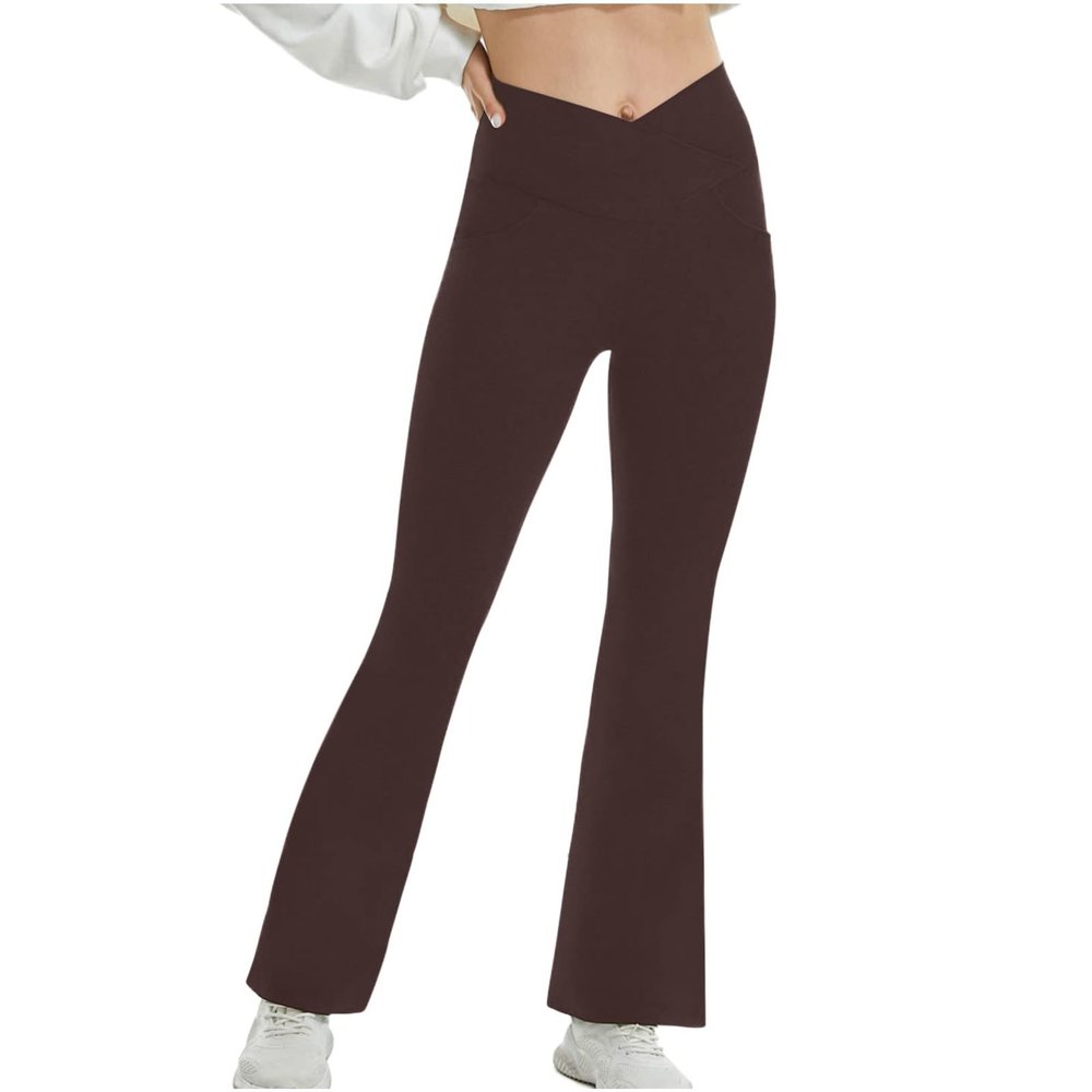 Deals 2024 Flare Work Pants for Women Today Trendy Wide Leg Sweatpants Petite Women's Exercise Ladies 5Brown Medium