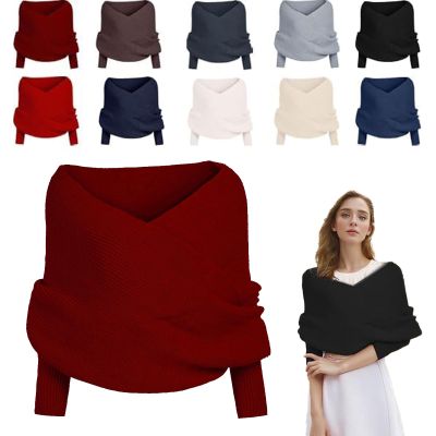 2025 New Scarf with Sleeves for Women,Upgrade Sweater Scarf with Sleeves, Multifunctional Cozy Scarfs Crochet Wrap (Wine red)