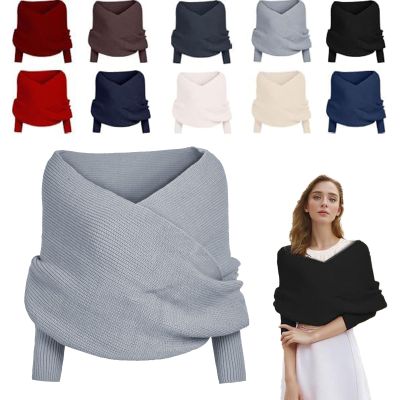 2025 New Scarf with Sleeves for Women,Upgrade Sweater Scarf with Sleeves, Multifunctional Cozy Scarfs Crochet Wrap (Light grey)