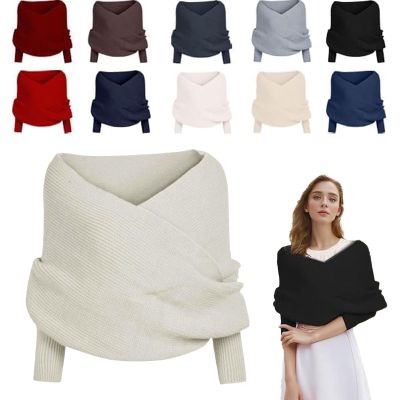 2025 New Scarf with Sleeves for Women,Upgrade Sweater Scarf with Sleeves, Multifunctional Cozy Scarfs Crochet Wrap (White)