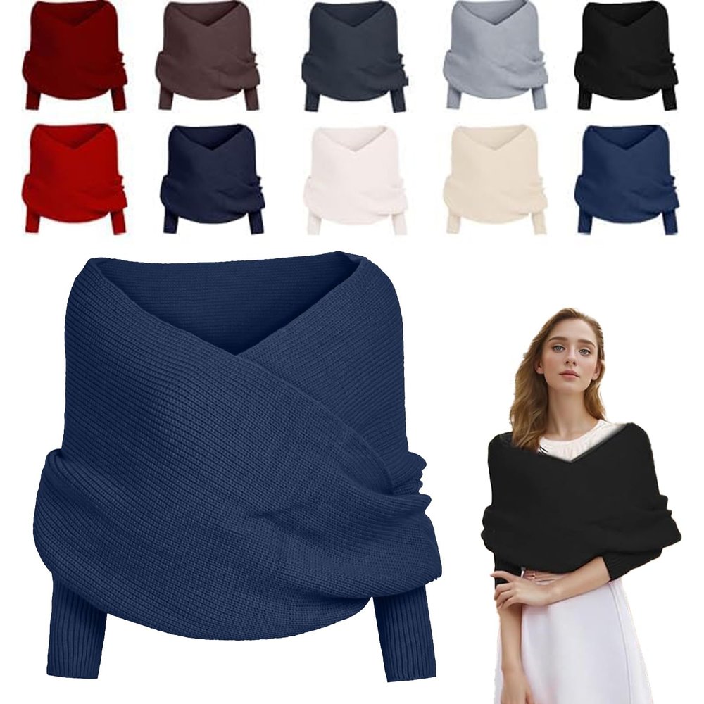 2025 New Scarf with Sleeves for Women,Upgrade Sweater Scarf with Sleeves, Multifunctional Cozy Scarfs Crochet Wrap (Blue)