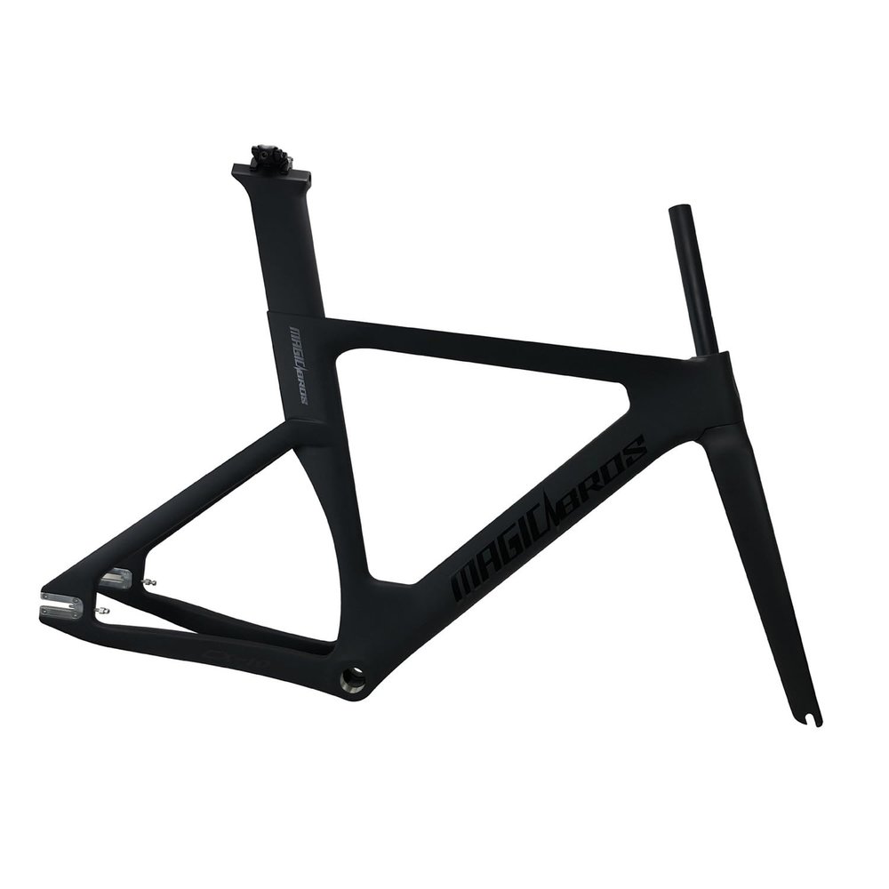 BSFHQS 700C Fixed Gear Bike Frameset 49cm 51cm 54cm 57cm Carbon Fiber Track Bike Frame Windbreaker Frames Quick Release Frame F9x100mm R9x120mm QR(Black,54cm)