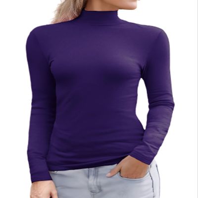 Abardsion Women's Long Sleeve Mock Turtleneck Shirts 2025 Fleece Lined Base Layer Slim Fit Thermal Underwear Tops (Dark Purple, L)