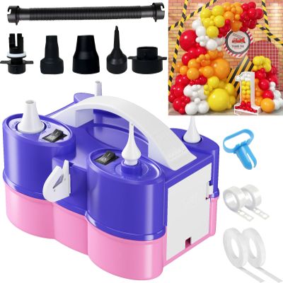 3-in-1 Electric Balloon Pump with Balloon Arch Kit Red Yellow Orange, 3-in-1 Electric Balloon Pump, Portable Electric Air Pump for All Balloons Inflatables Dual Nozzle Balloon Blower Machine