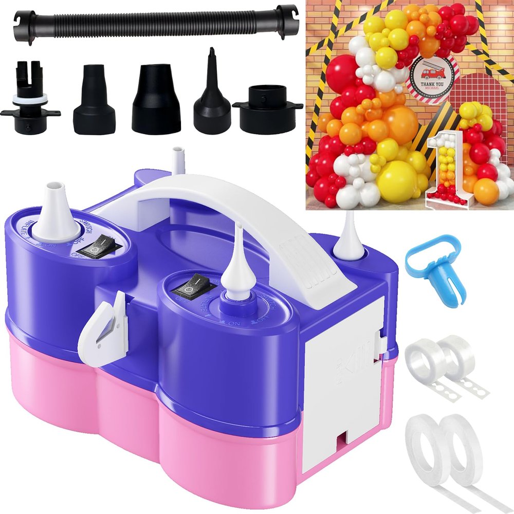 3-in-1 Electric Balloon Pump with Balloon Arch Kit Red Yellow Orange, 3-in-1 Electric Balloon Pump, Portable Electric Air Pump for All Balloons Inflatables Dual Nozzle Balloon Blower Machine