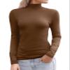 Abardsion Women's Long Sleeve Mock Turtleneck Shirts 2025 Fleece Lined Base Layer Slim Fit Thermal Underwear Tops (Light Brown, M) view 1