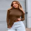 Abardsion Women's Long Sleeve Mock Turtleneck Shirts 2025 Fleece Lined Base Layer Slim Fit Thermal Underwear Tops (Light Brown, M) view 3