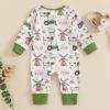 Covvoliy Newborn Baby Boy Girl Clothes Western Cow Print Long Sleeve Romper Jumpsuit One Piece Fall Winter Outfit (Green Farm Print, 0-3 Months) view 4