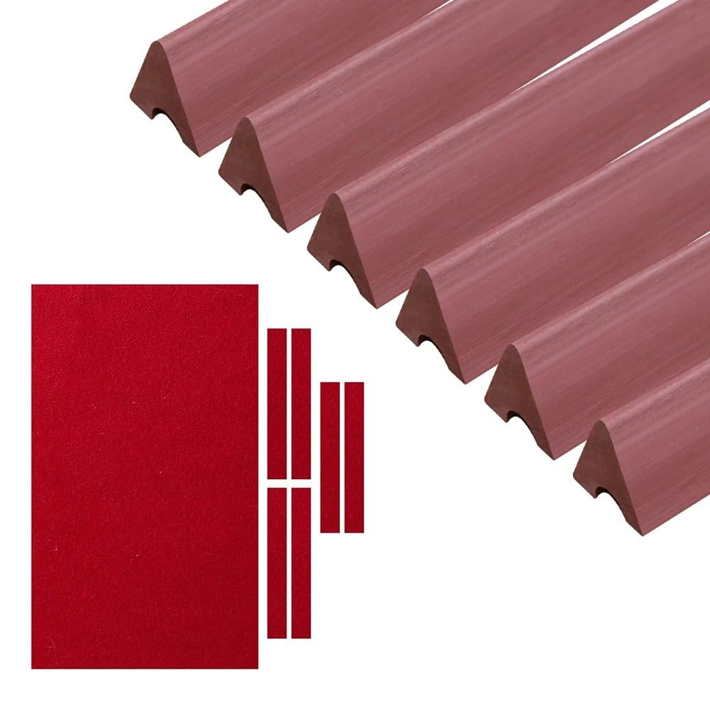 Scott Edward Billiards 48in K66 Rubber Bumpers Pool Table Rail Cushions (Set of 6) and Professional 9' Red Billiard Cloth