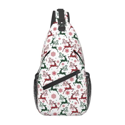 LECHOVV Snowflakes Christmas Deer Sling Crossbody Bag-Travel Hiking Chest Backpack,Casual Daypack for Women and Men,Lightweight Shoulder Purse for Daily Use and Outdoor Adventures