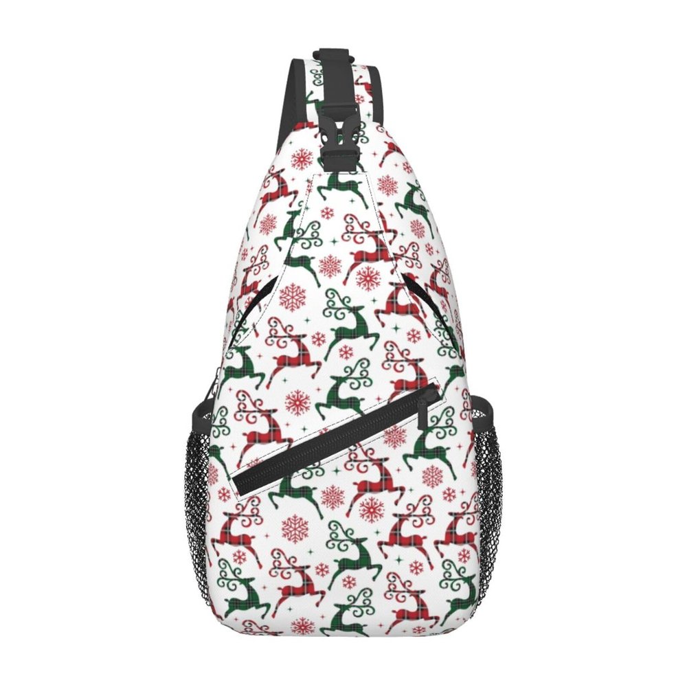 LECHOVV Snowflakes Christmas Deer Sling Crossbody Bag-Travel Hiking Chest Backpack,Casual Daypack for Women and Men,Lightweight Shoulder Purse for Daily Use and Outdoor Adventures
