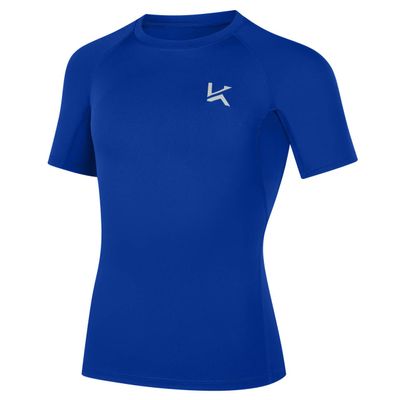 Konrunppy Youth Boys Compression Shirt Short Sleeve Kids Basketball Baseball Football Undershirt Qucik Dry Athletic Workout Sports Base Layer T-Shirt (Blue,XS)