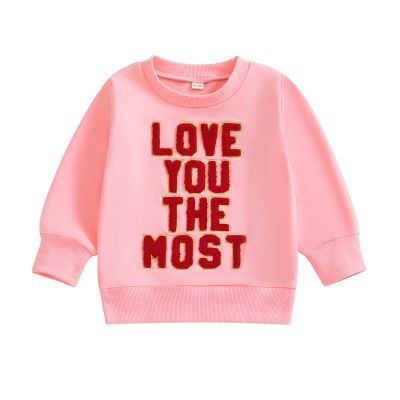 Bonangber Baby Girl Valentines Day Outfit Love Crewneck Sweatshirt Letter Long Sleeve Shirt Pullover Tops Valentines Day Clothes (V-Pink Love You The Most,6-12 Months)