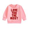 Bonangber Baby Girl Valentines Day Outfit Love Crewneck Sweatshirt Letter Long Sleeve Shirt Pullover Tops Valentines Day Clothes (V-Pink Love You The Most,6-12 Months) view 1