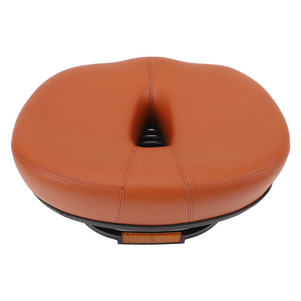 Fockety Noseless Seat with Airflow Vent, and Shock Absorbing Ball Design Hollow Integrated Saddle, Soft Memory Foam Padded Wide Replacement Seat Cushion (Brown)