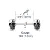 Satix 2PCS Surgical Steel 14G Nipple Bar Shield Black Eye Head Skull Nipple Rings Barbell Punk Halloween Piercing Jewelry 16mm 5/8 Inch view 2