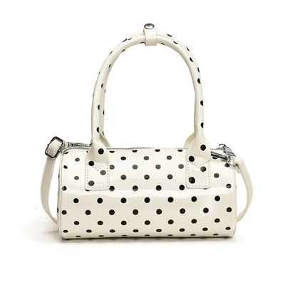 ALINUOYQ Shoulder Bag for Women Barrel Shape Mini Top Handle Purse PU Leather Adjustable Strap Cute Handbag Clutch Purse for Work Travel (White)