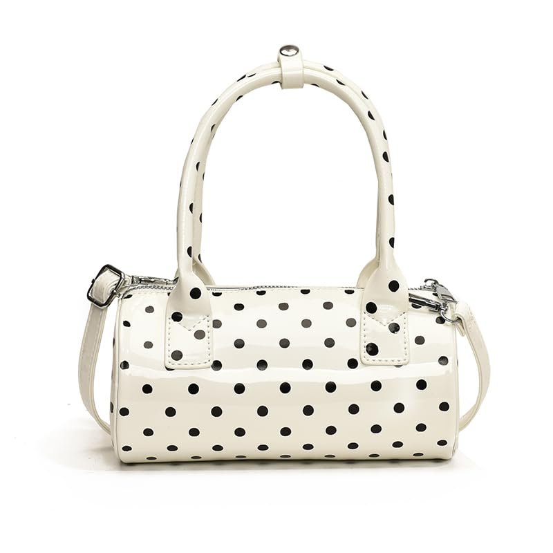 ALINUOYQ Shoulder Bag for Women Barrel Shape Mini Top Handle Purse PU Leather Adjustable Strap Cute Handbag Clutch Purse for Work Travel (White)