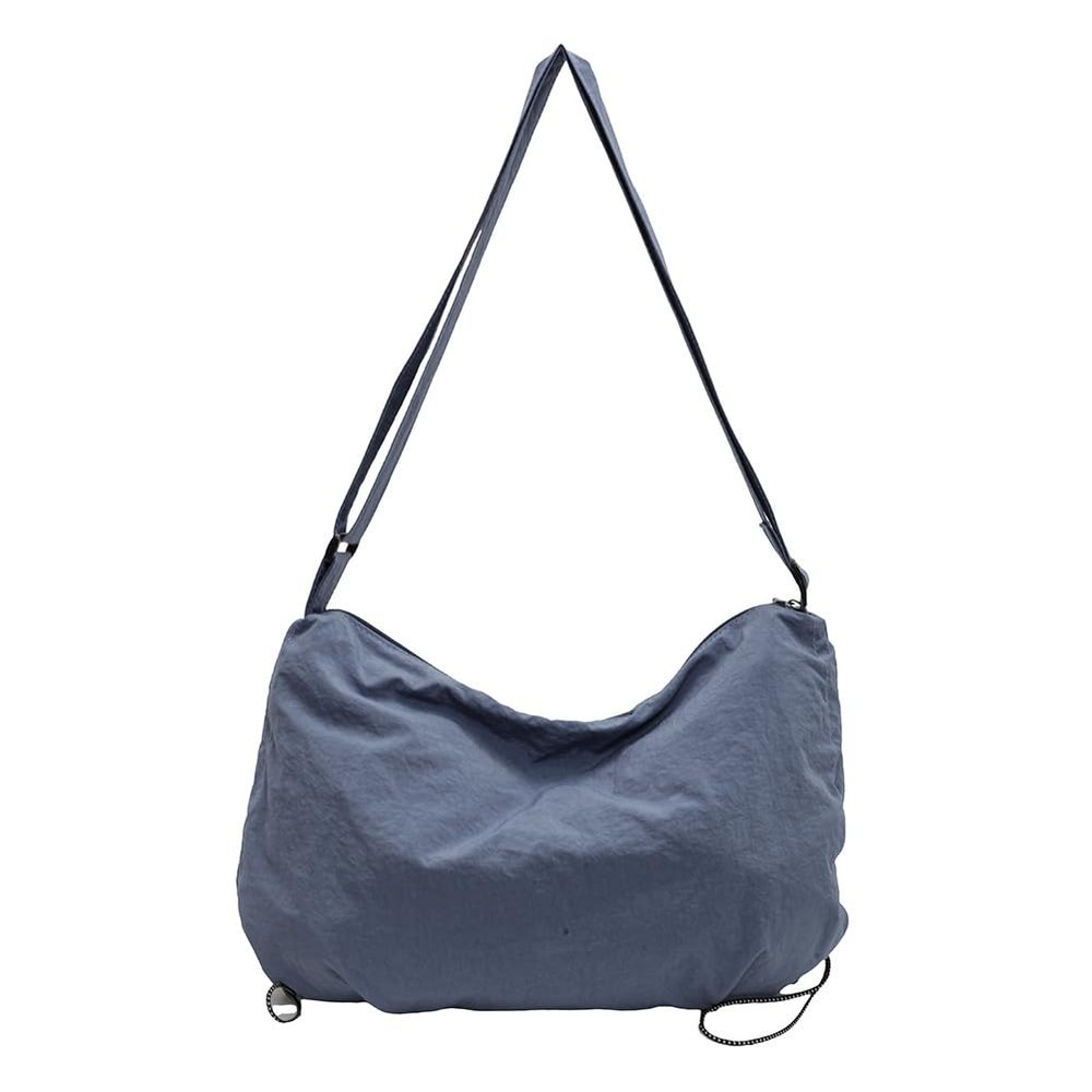 ALINUOYQ Casual Nylon Shoulder Bag Large Capacity Hobo Bag Zipper Travel Sling Bag with Adjustable Strap Dumpling Bag W/Drawstring for Women Sport Gym Travel (Blue)