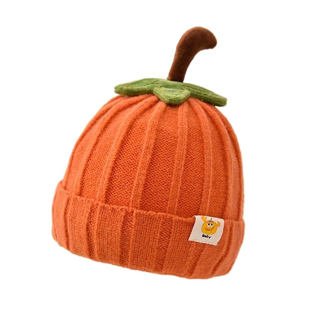 Baby Pumpkin Knit Hat - Winter Warmth for Little Ones - Hand Washable - Perfect for Parties and Outings - Cute and Comfy (Pumpkin Beanie - Orange)