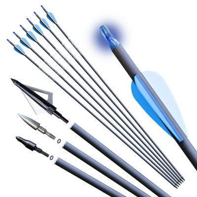31 inch Hunting Arrows Pure Carbon Shaft +/-0.006 with 100 Grain Broadheads and 6.2mm Lighted Nocks,Spine 300/350/400/500 Archery Arrows for Compound Bow & Recurve Bows (Spine 350)