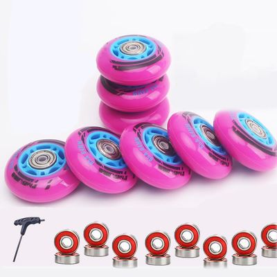 8 Pack 64mm 68mm 70mm 72mm Inline Skate Wheels Outdoor Indoor Kids 85A Asphalt Formula Inline Wheels Inline Replacement Wheels with Bearings ABEC-9 and Spacers (Pink,68mm)