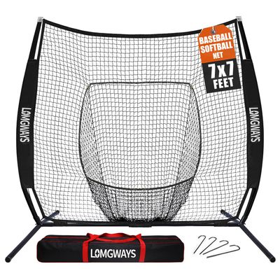 LOMGWAYS 7x7ft Baseball & Softball Practice Net with Steel Frame and Bag