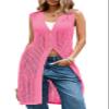 Cakulo Womens Sleeveless Spring Summer Crochet Cardigans Beach Cover Up Boho Long Sweater Vest Tops 2026 Pink S view 1
