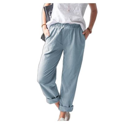 Lightweight Pants for Women, Elastic Waist Pull On Straight Leg Slacks, Casual Trousers with Pockets Baggy Athletic Joggers Blue