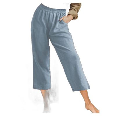 Women's Summer High Waisted Capri Pants, Casual Sport Activewear Capris Sweatpants, Solid Color Loose Fit Linen Pants