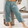 Women's Summer High Waisted Capri Pants, Casual Sport Activewear Capris Sweatpants, Solid Color Loose Fit Linen Pants view 2