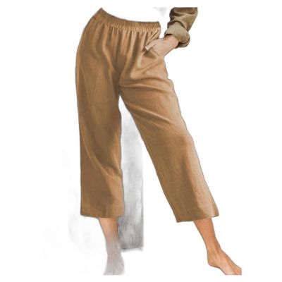 Women's Summer High Waisted Capri Pants, Casual Sport Activewear Capris Sweatpants, Solid Color Loose Fit Linen Pants