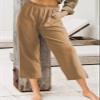 Women's Summer High Waisted Capri Pants, Casual Sport Activewear Capris Sweatpants, Solid Color Loose Fit Linen Pants view 2