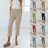 Women's Summer High Waisted Capri Pants, Casual Sport Activewear Capris Sweatpants, Solid Color Loose Fit Linen Pants view 3
