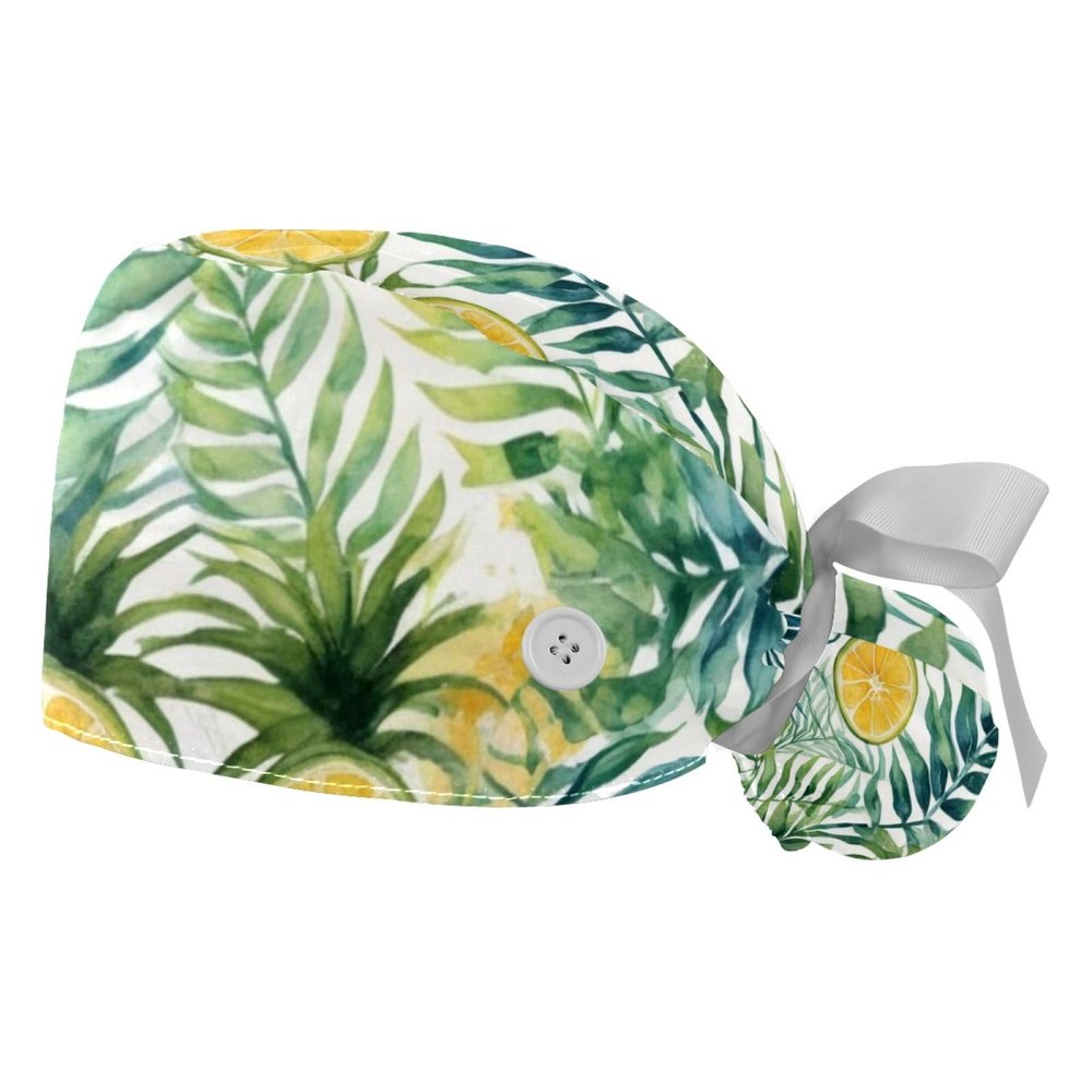 2 Pieces Scrub Caps Women Ponytail Scrub Cap Cute Scrub Caps Women for Kitchen Pineapple Leaves Multicoloured