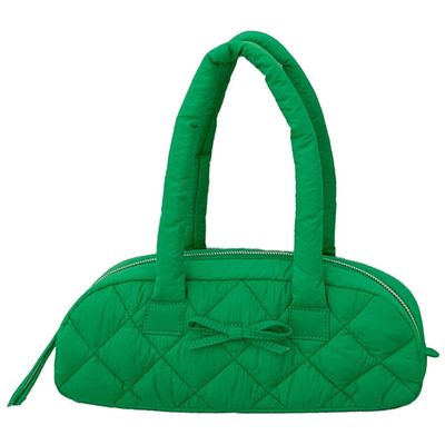 ALINUOYQ Women Shoulder Bag Bowknot Nylon Underarm Bag with Inner Pockets Satchel Purse Puffer Bag for Shopping Work Travel (Green)