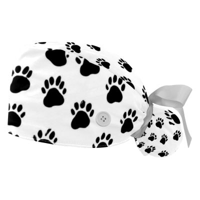 2 Pieces Scrub Caps Women Scrub Caps Women Ponytail Scrub Caps Men for The Surgeon Dog Paw Footprint Multicoloured