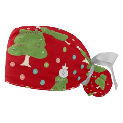 2 Pieces Scrub Caps Women Scrub Caps Women Satin Lined Surgeon Caps for Kitchen Cartoon Christmas Tree Multicoloured