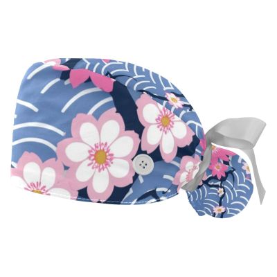 2 Pieces Scrub Caps Women Scrub Caps Women Satin Lined Surgeon Caps for Nurse Japanese Style Flower Multicoloured