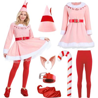 Elf Costume for Women Adult Christmas Deluxe Pink Fancy Dress Festive Costume Xmas Party Cosplay Outfits (Women, X-Large)