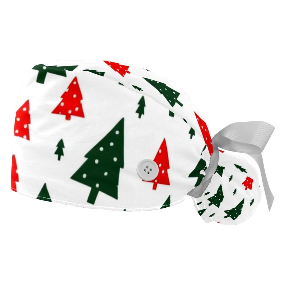 2 Pieces Scrub Caps Women Men's Scrub Cap Cute Scrub Caps Women for The Surgeon Pattern Christmas Tree Multicoloured