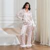 Miqil Women Christmas Pajamas Set Xmas Feather Trim Long Sleeve Button Down Shirt High Rise Pants 2Pc Pj Loungewear (White Tree, L) view 2