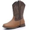 Ahannie Kids Cowboy Boots Boys Girls Square Toe Mid-Calf Cowgirl Western Boots with Side Zipper (Toddler/Little Kid/Big Kid)(Brown/Tan-3) view 1