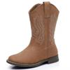 Ahannie Kids Cowboy Boots Boys Girls Square Toe Mid-Calf Cowgirl Western Boots with Side Zipper (Toddler/Little Kid/Big Kid)(Brown-3) view 1